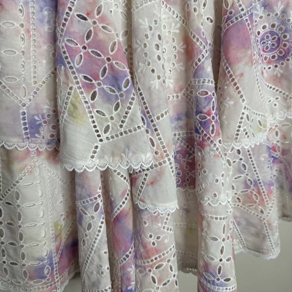 NWT Gianni Bini Christa Eyelet Tiered Pastel Mini Dress Pink Purple Size 8 - Picture 4 of 13